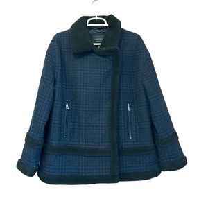New NWT Sanctuary Wool Blend Black and Navy Plaid Jacket Coat Size Medium